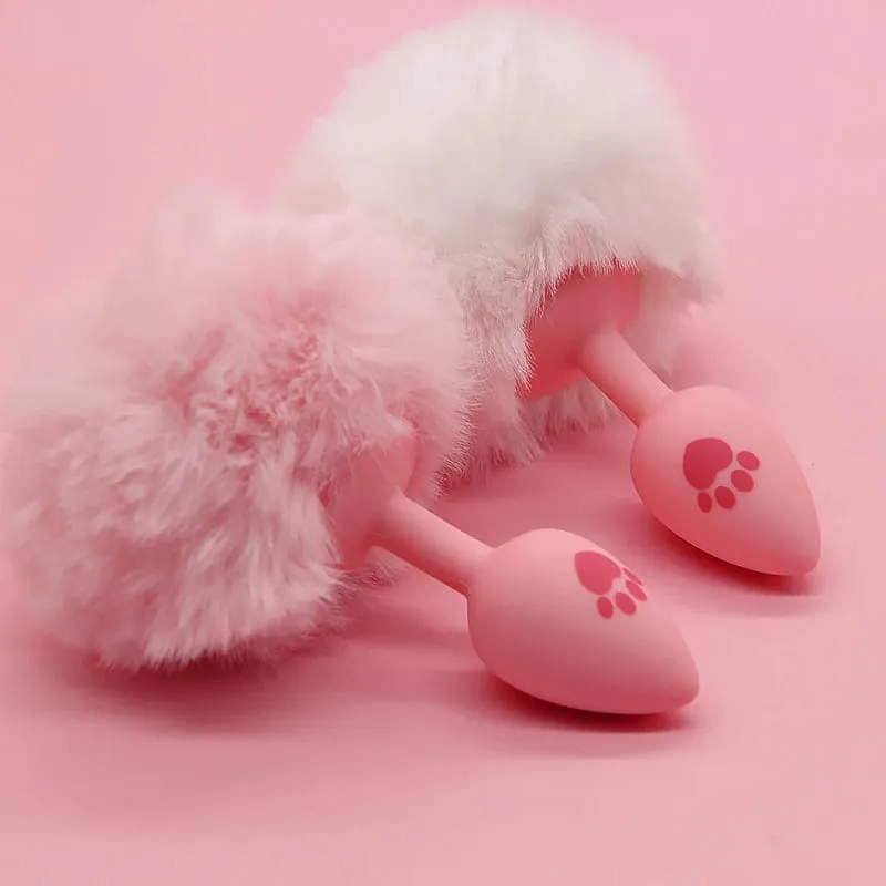 Soft Rabbit Long Tail Metal Anal Stopper SM Rabbit Tail Butt Plug Anal Sex Toys Prostate Massager Anus Sex Products for Men