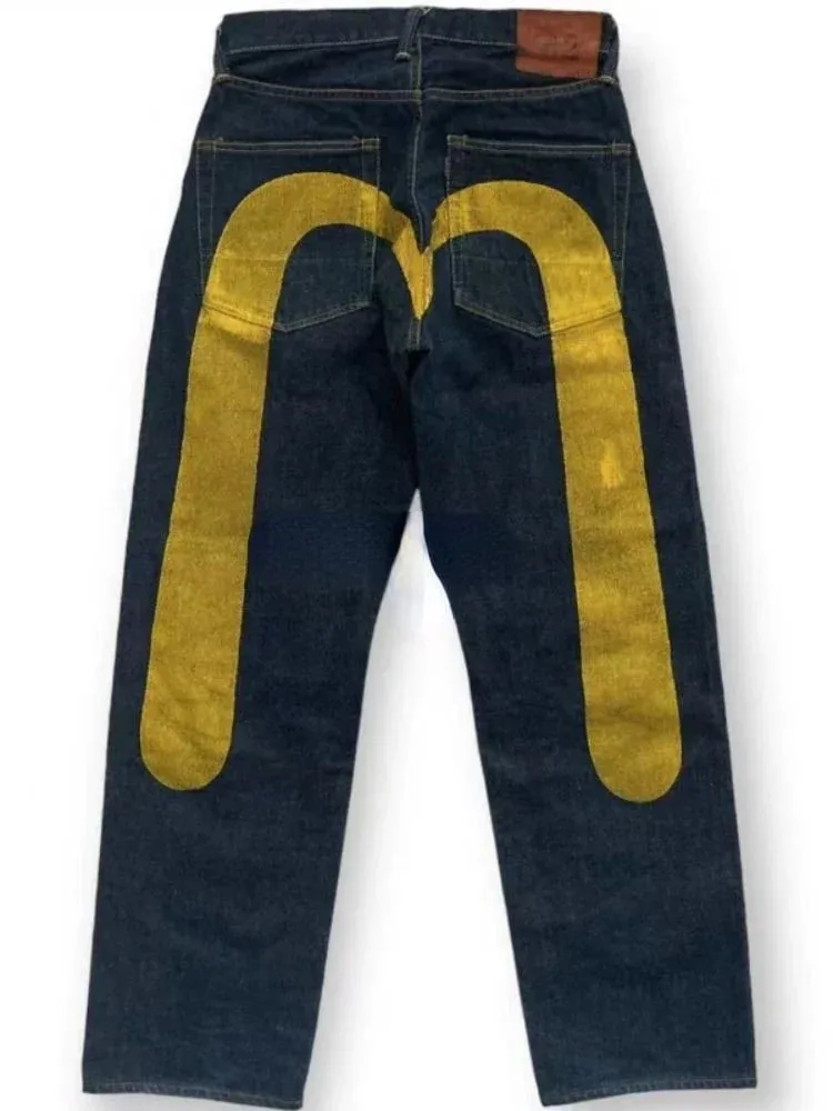 Black Men Straight Leg Jeans Yellow Stitching Loose Slim Fit Trousers 3D Dice Print Artistic Design Unique Trending 2025 New — image 8