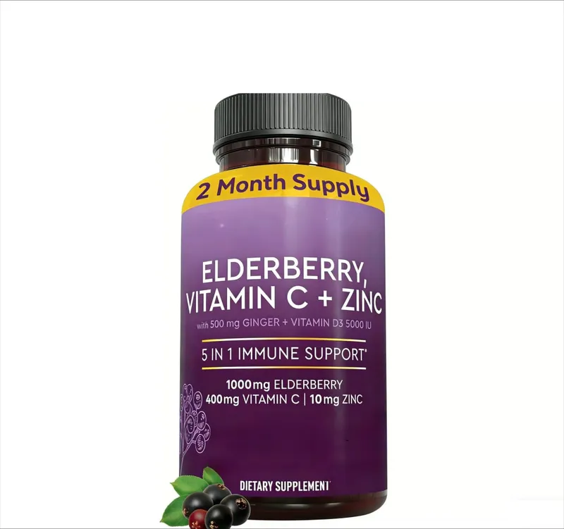 Elderberry Capsules with Vitamin C Zinc D3 Ginger Sambucus Black Elderberry Herbal Blend Daily Wellness Support for Adults