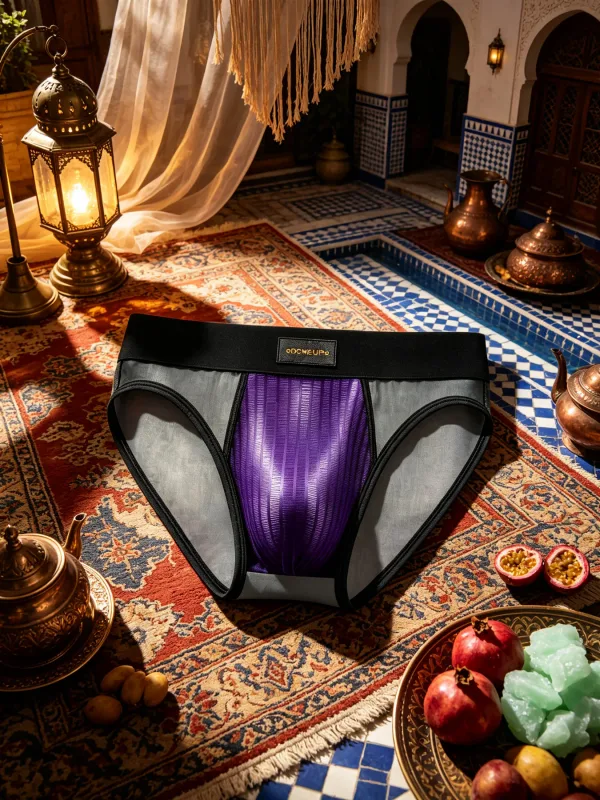 Mens Briefs Patchwork Sheer Mesh Vertical Stripe Gloss Pouch Low Waist Wide Elastic Waistband Breathable Male Underwear DP923 — image 2