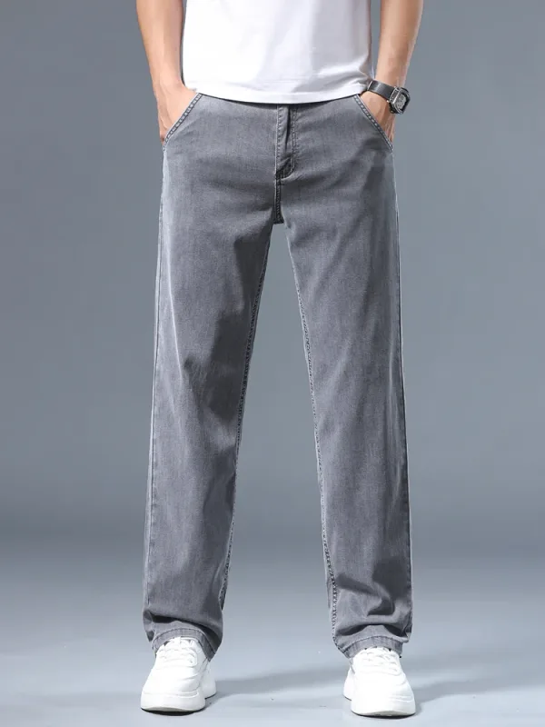Καλοκαιρινό λεπτό ανδρικό φαρδύ τζιν Lyocell Soft Drape Business Casual Παντελόνι Smoke Grey Ice Μεταξωτό Παντελόνι Plus Size 40 42 — image 8