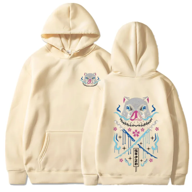Felpe con cappuccio Anime Inosuke Uomo Donna Kimetsu no Yaiba Felpe Manga Kawaii Harajuku gotico Pullover con cappuccio Casual Streetwear — image 13
