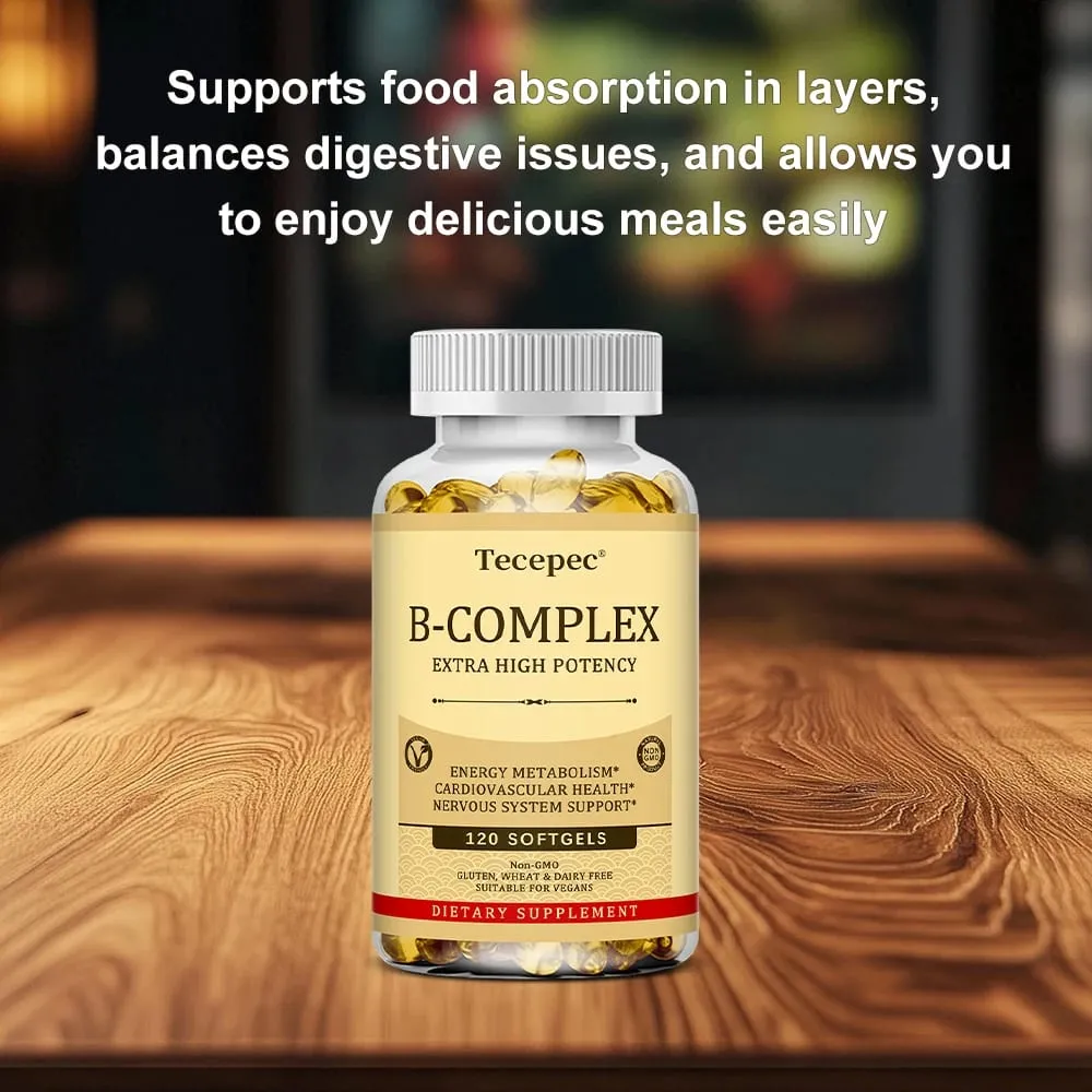 Tecepec B-Complex Vitamin Supplements (B12 B1 B2 B3 B5 B6 B9 Folic Acid & Biotin) Immune & Energy Support Softgels NON-GMO — image 5
