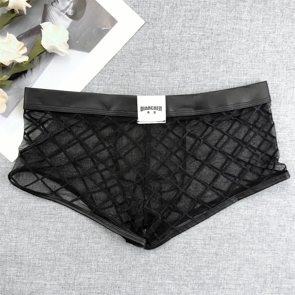 Calzoncillos Boxer transparentes ultrafinos de malla de diamante sexis para hombre, pantalones cortos de verano de secado rápido, ropa interior con bolsa para bulto para hombre — image 2