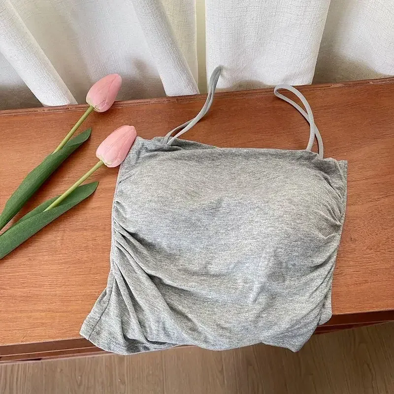Masszív All-Match Pleat Sling mellény pánt mellkaspárna belső viselet Slim Fit karcsúsító rövid Gyaru külső viselet felső — image 12