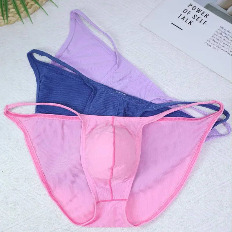 1pc Men Ribbing High Fork Underwear Brief U Convex Pouch Low Rise Panties Solid Color Breathable Comfortable Underpants — image 1