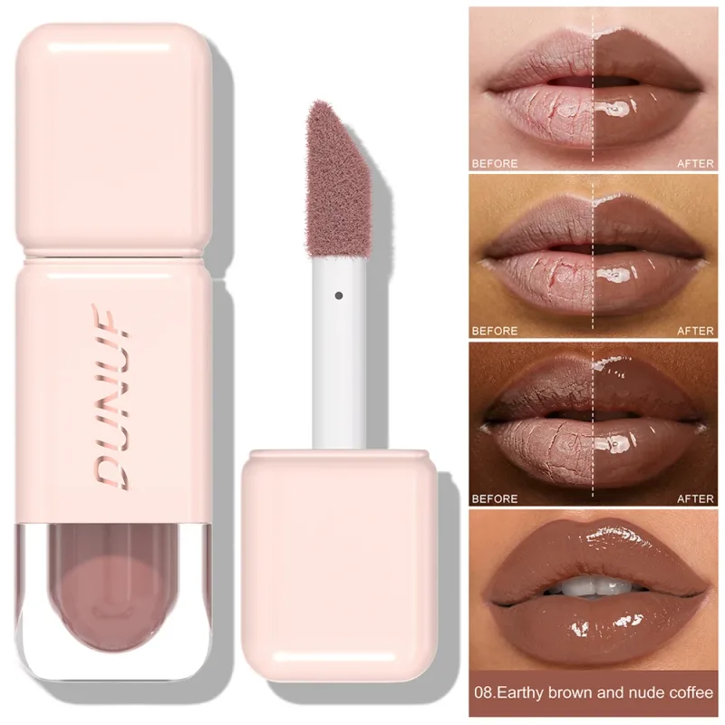 Glossy Lip Gloss Mirror Water Lip Tint Long Lasting Non-sticky Cup Liquid Lipstick Moisturizing Nude Red Brown Lip Makeup