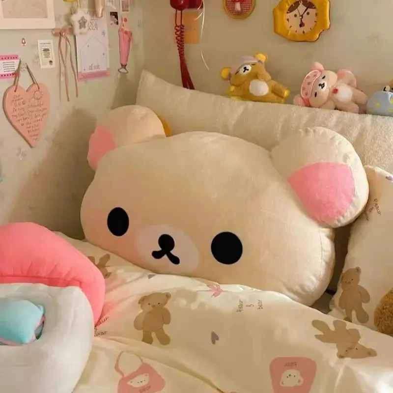 Χαριτωμένο βελούδινο παιχνίδι Rilakkuma Στήριγμα πλάτης Αποσπώμενο κάλυμμα δίπλα στο κρεβάτι Μεγάλο μαξιλάρι που πλένεται Δώρα μαξιλαριού ύπνου