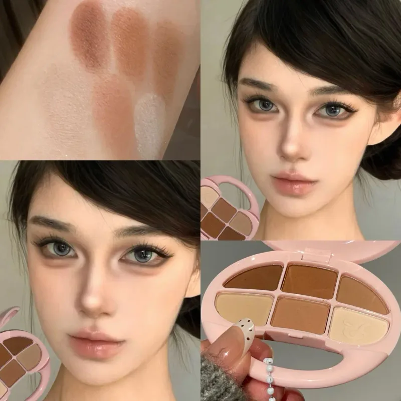 6 Χρώματα Καστανή παλέτα σκιών ματ ματ Shimmer Eye Shadow Brighten Waterproof Glitter Pink Eyes Pigments Παλέτα μακιγιάζ