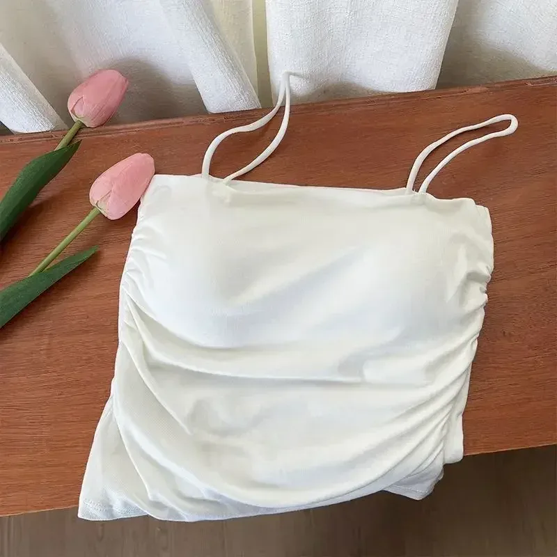 Masszív All-Match Pleat Sling mellény pánt mellkaspárna belső viselet Slim Fit karcsúsító rövid Gyaru külső viselet felső — image 11