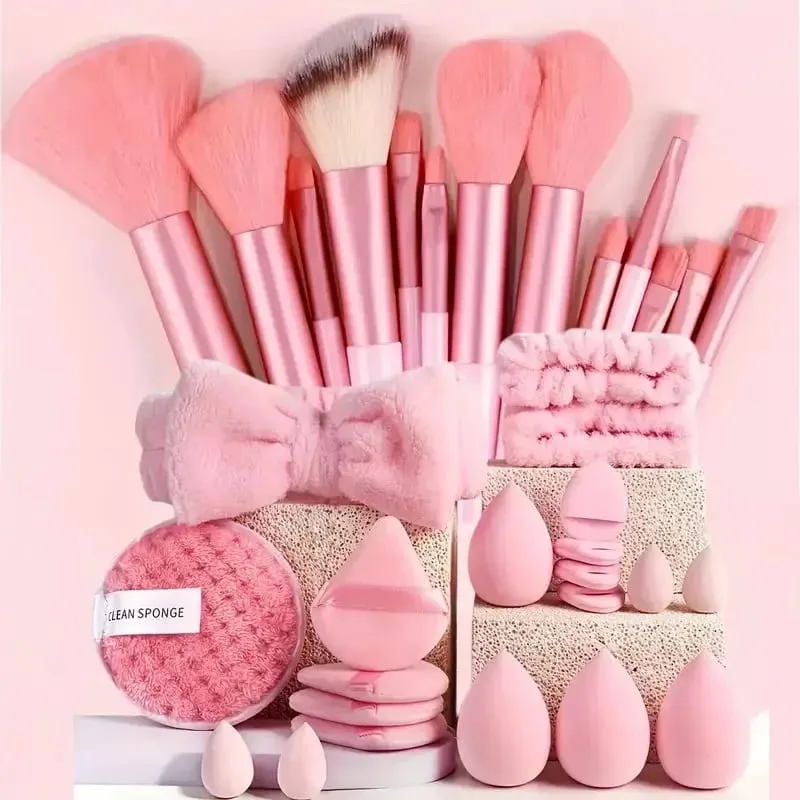Conjunto de pincéis e esponjas de maquiagem rosa, kit de ferramentas de maquiagem para presente, 20 a 32 peças