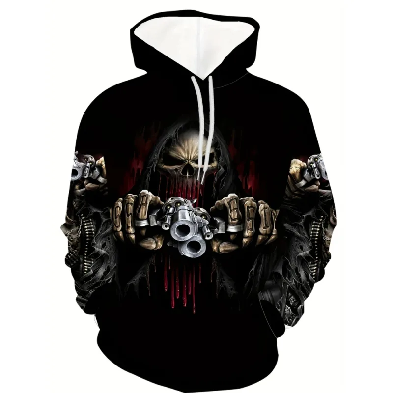Sweat-shirt imprimé crâne et Rose en 3D, vêtements de sport avec cordon de serrage, hauts à manches longues, sweat à capuche pour hommes, vêtements graphiques de rue — image 2