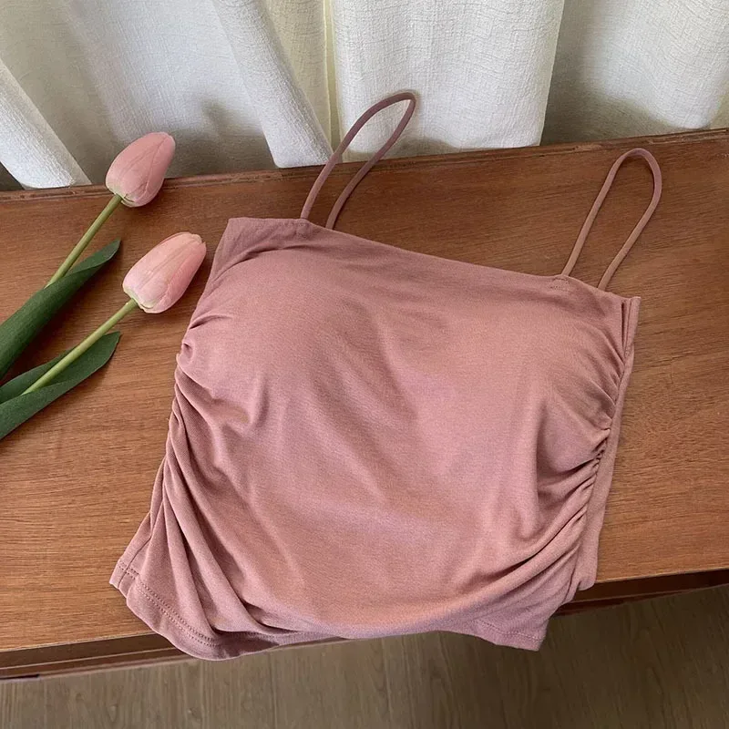 Masszív All-Match Pleat Sling mellény pánt mellkaspárna belső viselet Slim Fit karcsúsító rövid Gyaru külső viselet felső — image 9