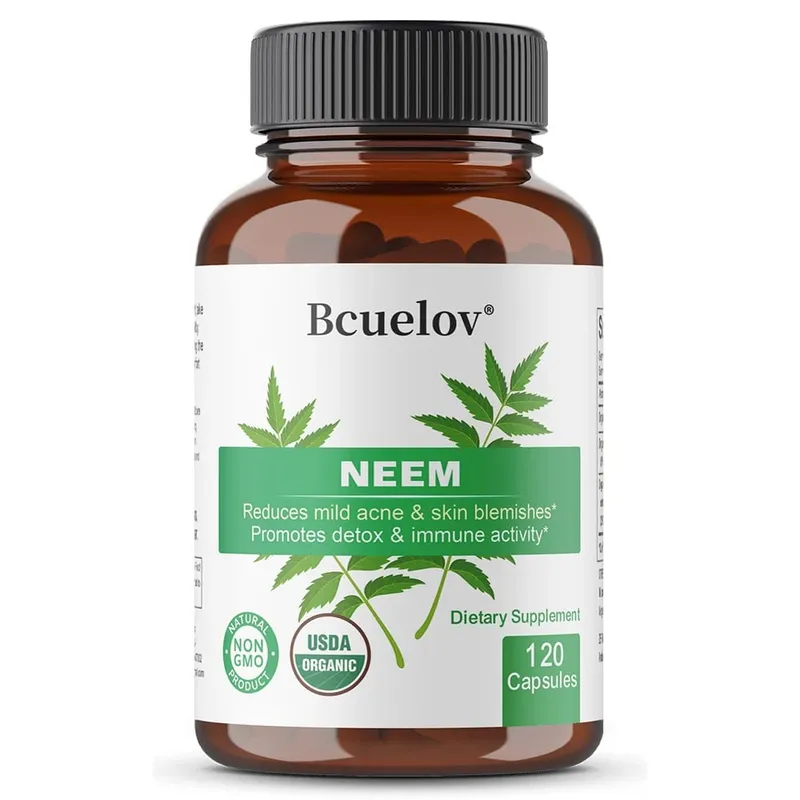 Organic Neem Capsules - Herbal Acne Supplements Supporting Clear Skin and Detox - Vegan Non-GMO Gluten Free