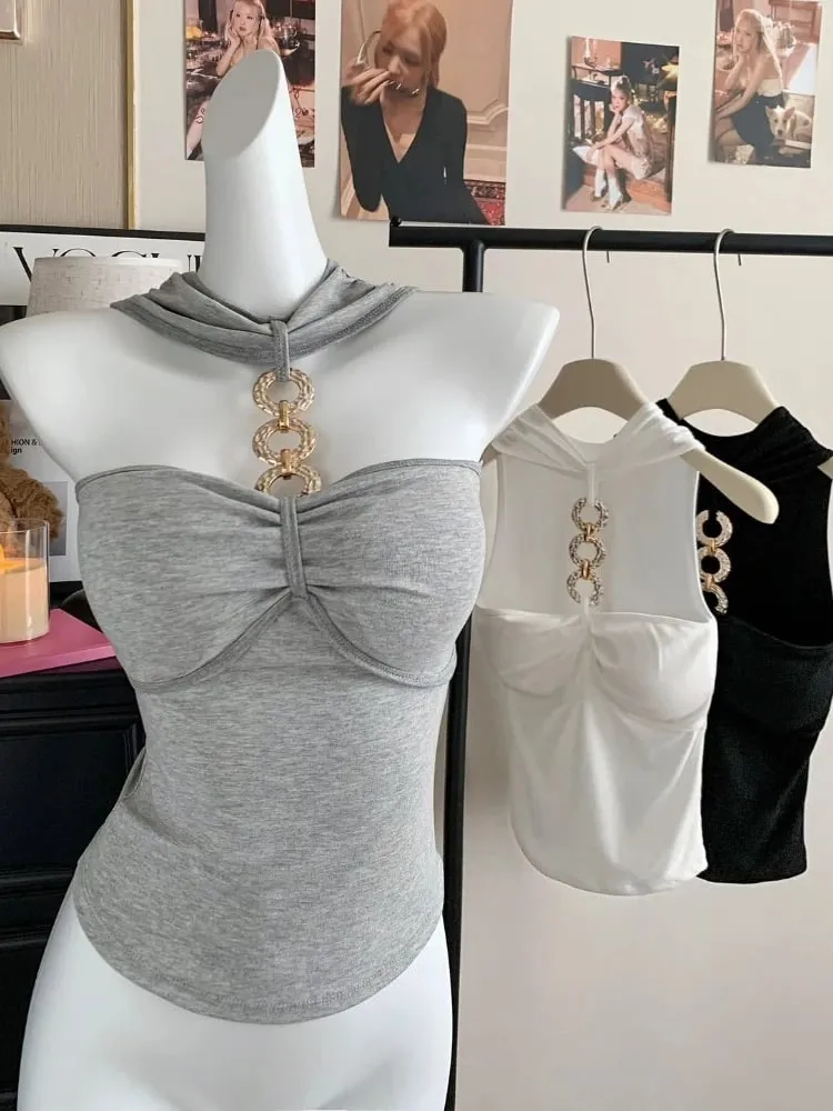 אופנה סקסית חתיכה אחת עם כרית חזה Slim תכליתי Camis נשים 2026 קיץ חדש שרשרת גופיית הלטר