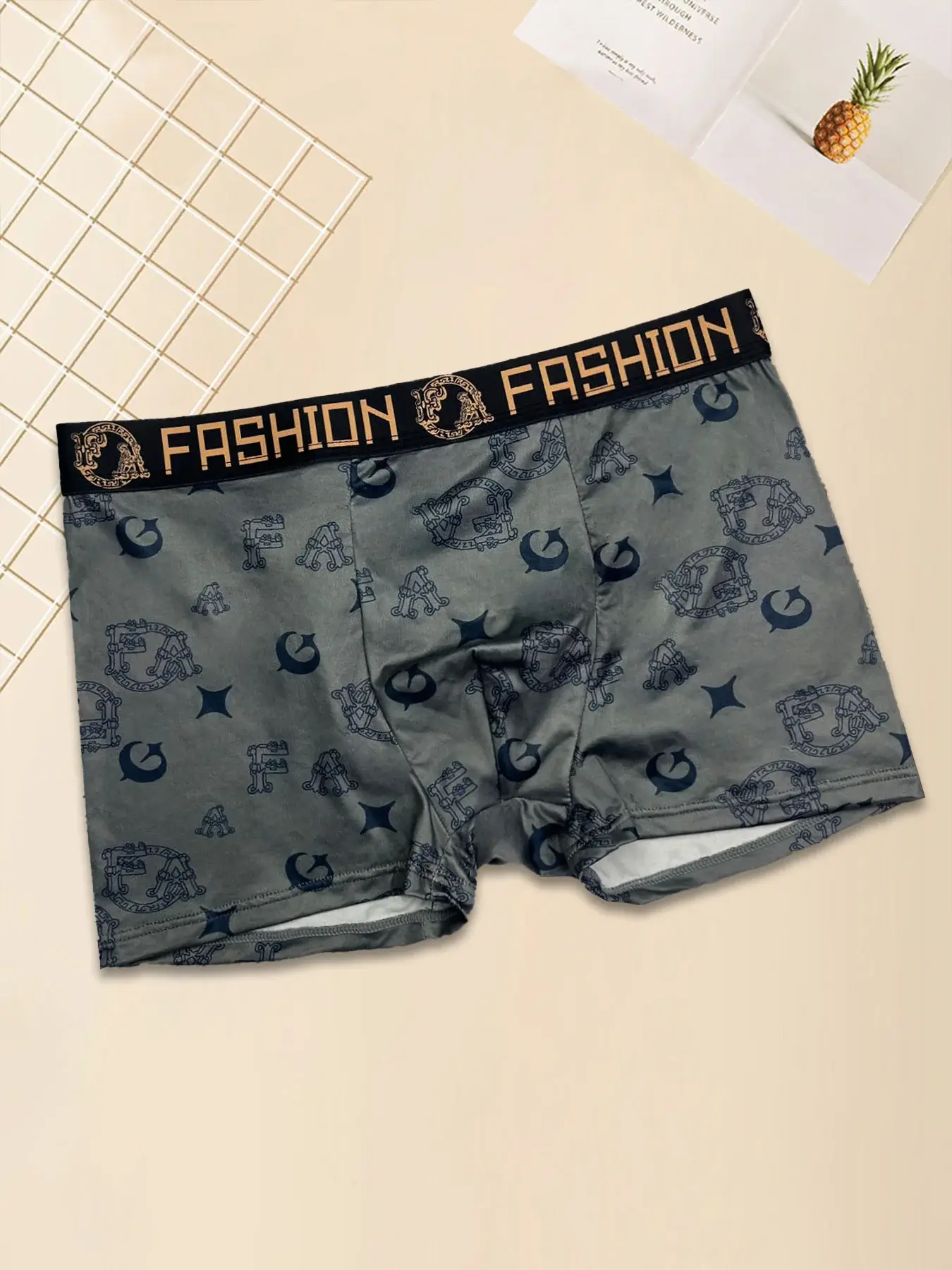 Men's 4PCS Luxury Printed Flat Corner Underwear Gold Belt Luxury Soft Breathable Comfortable Underwear Youth Boxing Pants — image 11