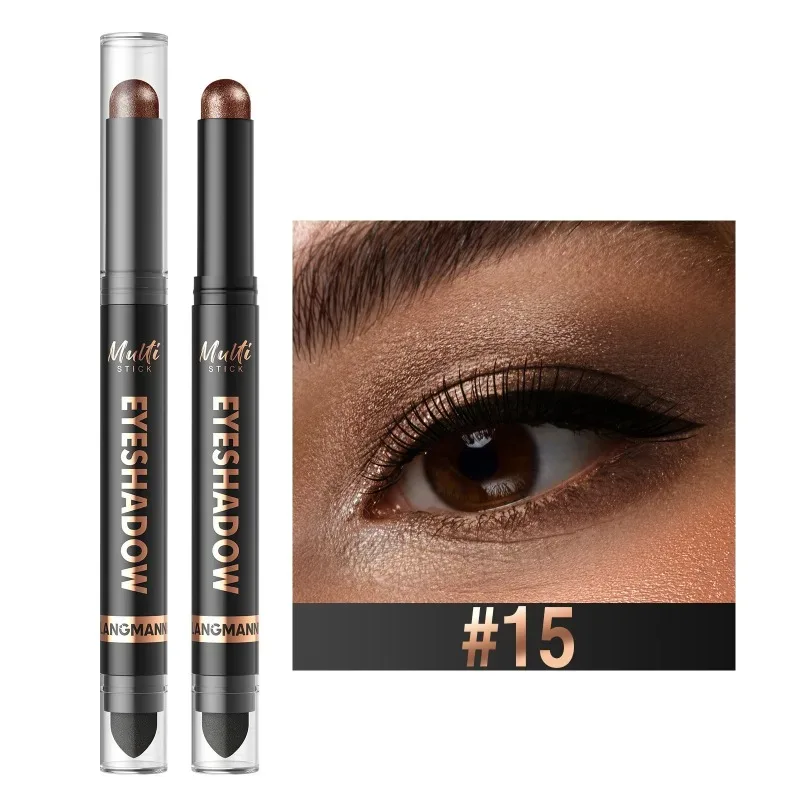 16 Χρώματα Double Head Eyeshadow Stick Pearlescent Shimmer Brown Υψηλή αδιάβροχη κρέμα ματιών μολύβι ματιών μακράς διαρκείας μακιγιάζ
