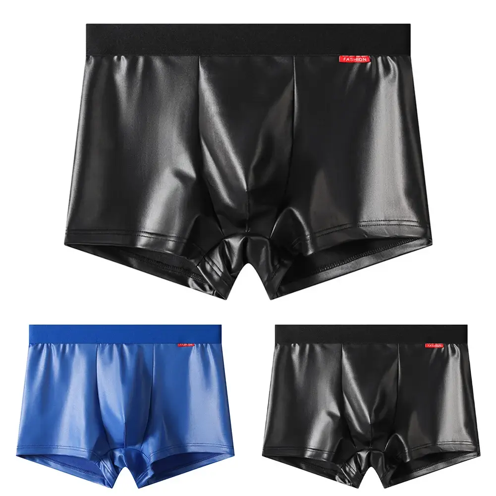 Men Faux Leather Boxer Shorts Underwear For Man Briefs U Convex Pouch Lingerie Unisex Panties Trunks Clubwear Men's Underpants — image 3