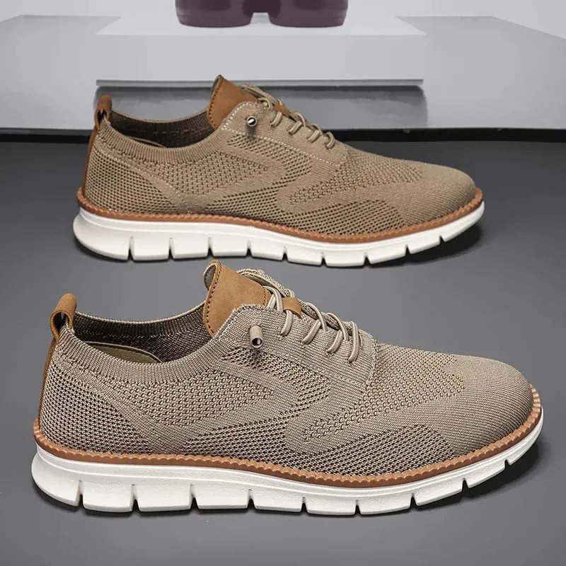 Men Knit Mesh Casual Sneakers Lightweight Lace Up Walking Shoes Flexible Non Slip Soft Breathable Big Size Male Outdoor Footwear