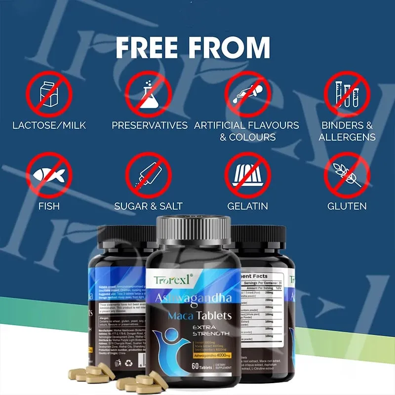 Ashwagandha & Maca Root Male Enhancing Supplement Max Strength Boost High Stamina Vitality for Men