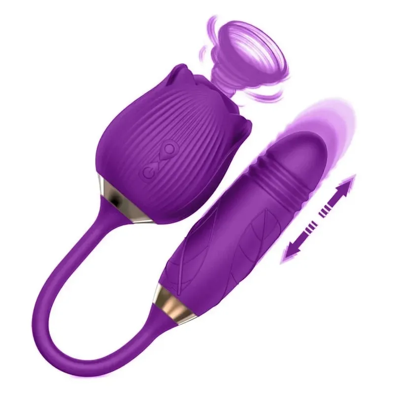 Rose 3in1 Sucker Vibrator για γυναίκες Τηλεσκοπικός διεγέρτης κλειτορίδας Dildo Licking Vagina Massager Masturbator Παιχνίδια σεξ για γυναίκες