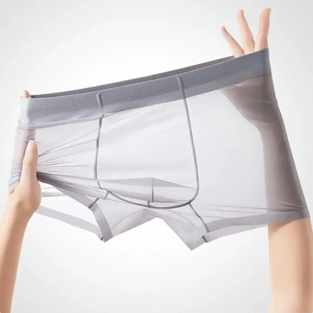 Bóxer transparente y ligero para hombre, ropa interior elástica de cintura media, pantalones cortos convexos en forma de U, bragas sin costuras