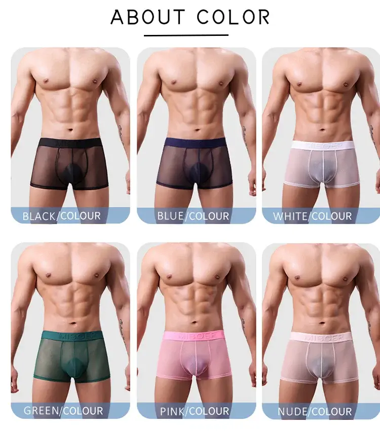 Men's Transparent Full Mesh Boxer Briefs See-Through Underwear Low Rise U-Pouch Breathable Sexy Low-Rise Elastic Waistband — image 7