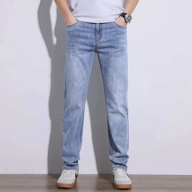 Ανδρικό τζιν Stretch Slim κανονική εφαρμογή Γκρι ανοιχτό μπλε σκούρο μπλε τζιν για άντρες Τζιν παντελόνι Causal Streetwear Ανδρικά ρούχα — image 8