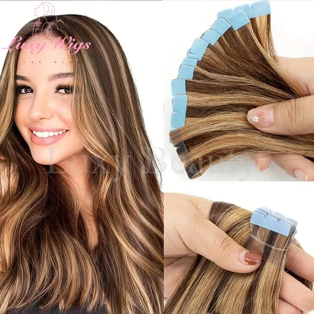 Highlights Καφέ Μίνι Ταινία σε Ανθρώπινα Μαλλιά Extensions Φυσικό Μαύρο Ξανθό Αόρατη Μίνι Ταινία διπλής όψης χωρίς ραφή στα μαλλιά 10τμχ
