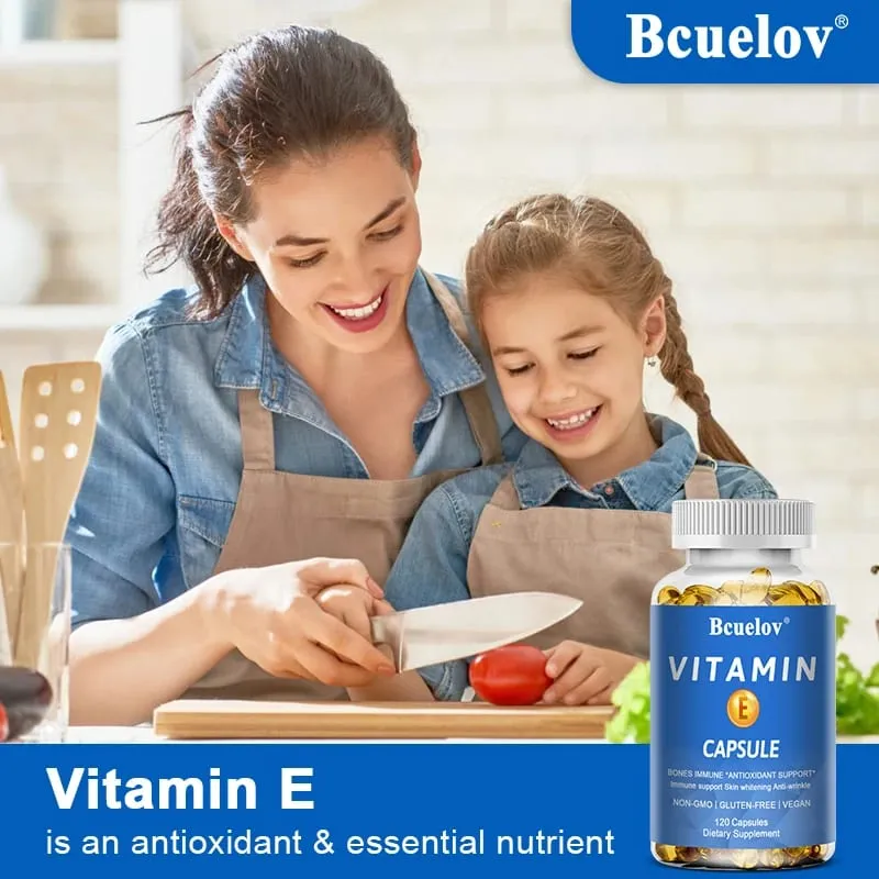 Bcuelov Vitamin E Softgels Antioxidant Supplements Easily Absorbed - Supports Skin Heart & Immune Health Capsules Non-GMO — image 4