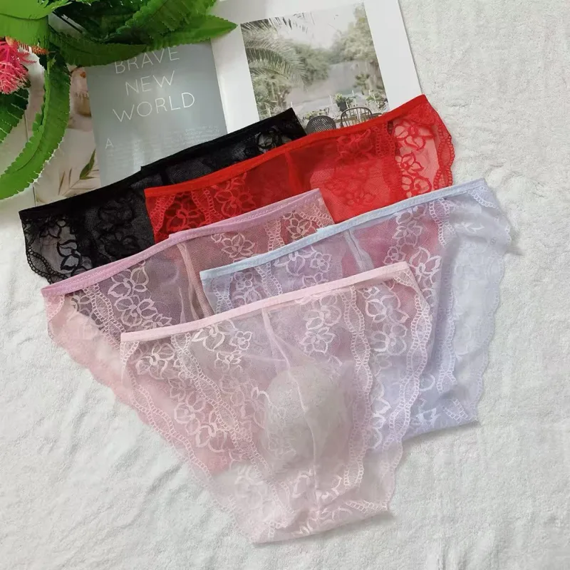 Stretchy Men\'s Lingerie Jockstraps Sheer Pouch Skin,Pink,Black Men Lace Briefs Quick Dry 90 Polyamide 10 Spandex — image 2