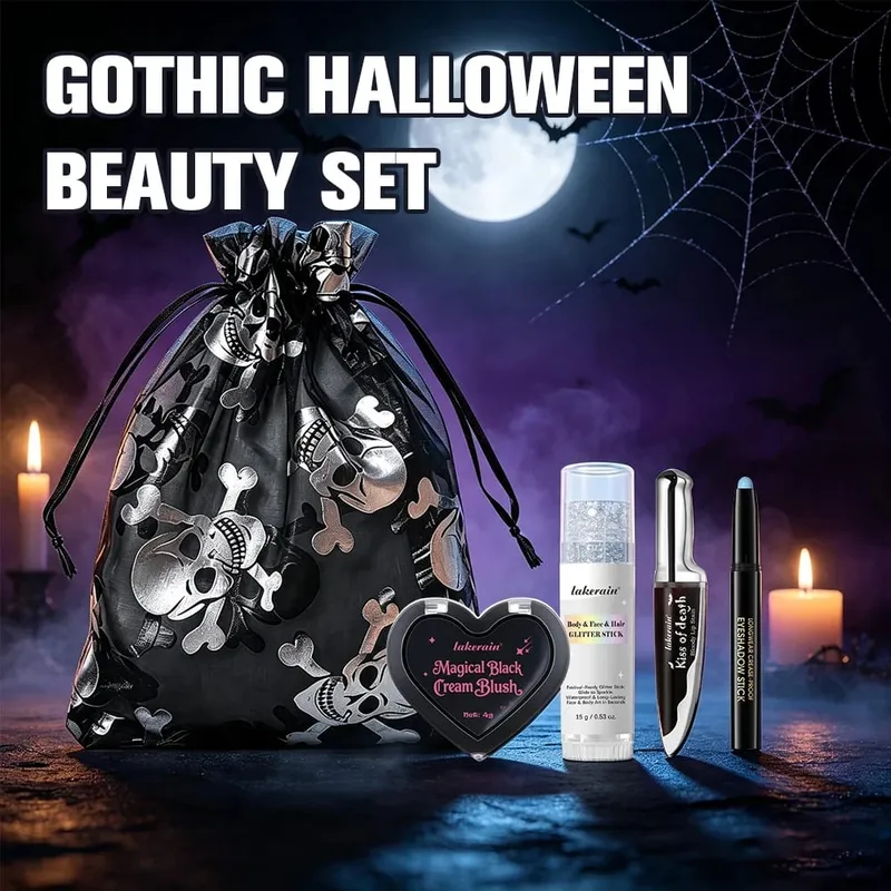 Halloween Gothic Σετ Μακιγιάζ 5 τμχ Lip Stain Dark Cream Blush Eyeshadow Stick Glitter Eyeliner με τσάντα Cosplay Party Face Body — image 3