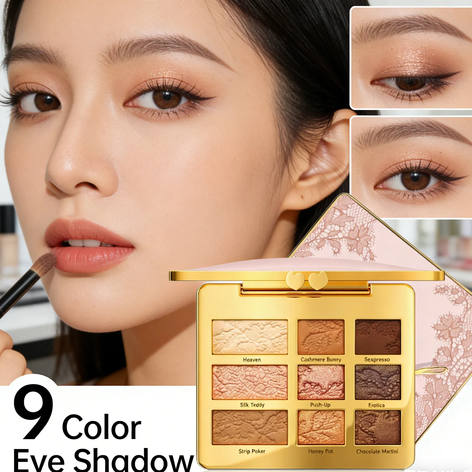 9 Colors Eyeshadow Palette Portable Multifunctional Glitter Eye Shadow Shimmer Pallet Highlighter Powder Brush Beauty Kit 12g — image 4