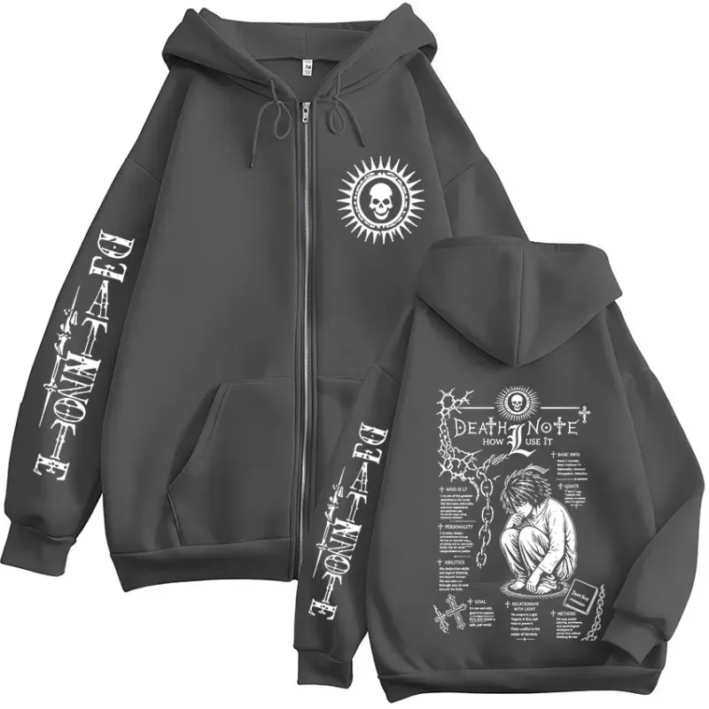 Anime Death Note L · Lawliet Ryuk Zipper Hoodies Vêtements pour hommes Mode Casual Manches longues Zip Up Sweats à capuche Vestes Manteaux