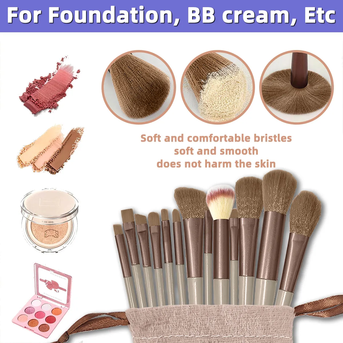 13 Pçs/set Pincéis de Maquiagem Conjunto de Fibra Sintética Macia Pincéis Cosméticos Para Rosto Olhos Fundação Blush Sombra Com Bolsa De Armazenamento