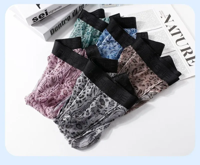 Men's Separate Dual Pouch Briefs Summer Ice Silk Seemless Sheer Panties Breathable Mesh Leopard Print Travel Quick-dry Underwear — image 10