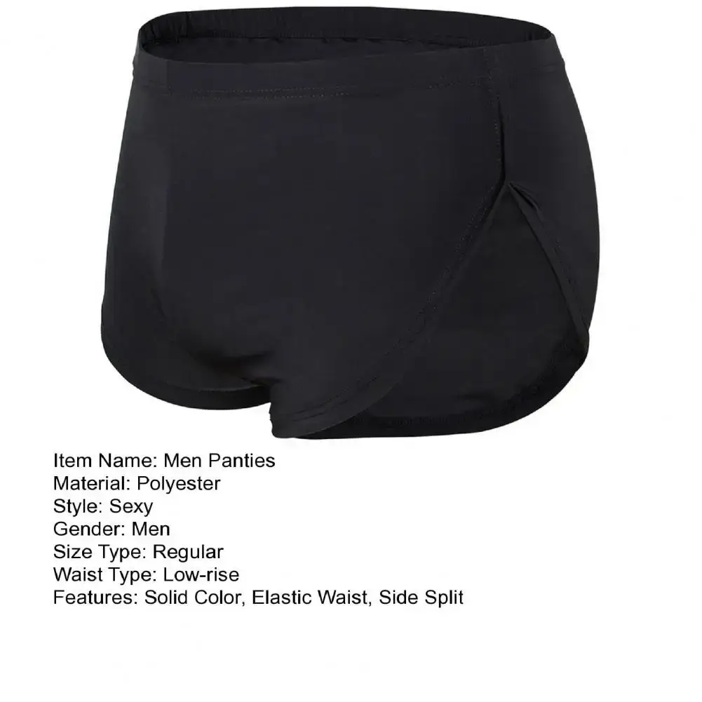 Short taille basse respirant pour hommes, couleur unie, culotte taille élastique, fente latérale, short de salon en soie glacée, sous-vêtements de nuit
