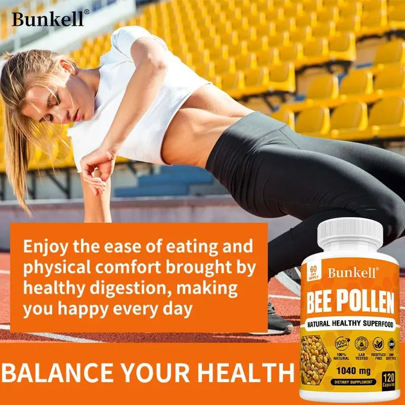 Bee Pollen Supplement 100% Natural Raw Bee Pollen Vegetarian Capsules Probiotic Superfood Digestion Immune Support & Energy — image 6