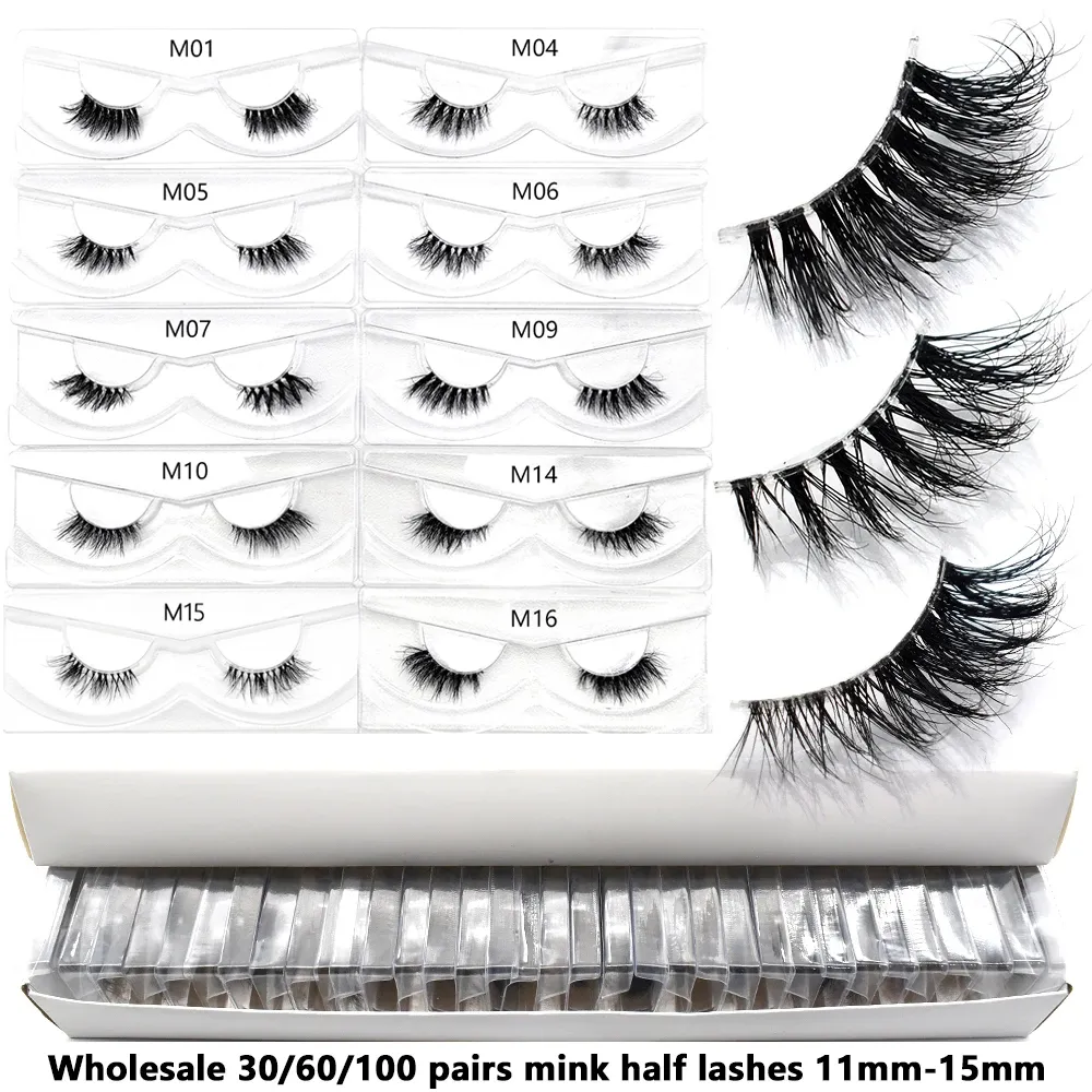 Μαζικά είδη 10/30/60/100 Pairs Mink Half Lashes Natural Long Fluffy Wispy Half False Lashes Extension Ελαφρύ κοντές βλεφαρίδες — image 2