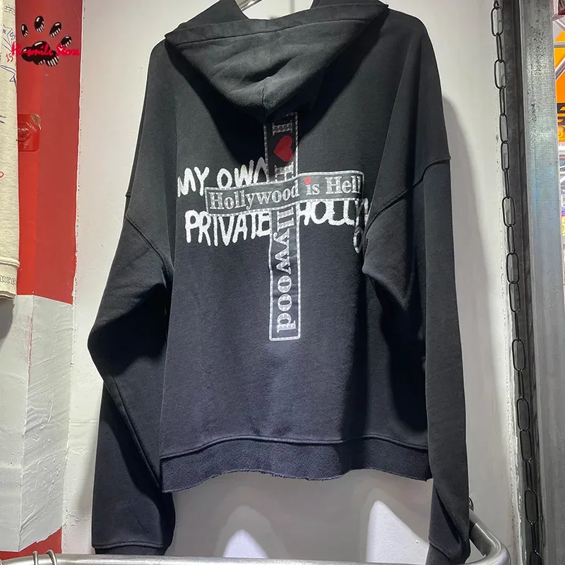 Nuevas sudaderas con capucha PALY de gran tamaño para hombre y mujer, cárdigan Vintage informal lavado negro dañado de la mejor calidad, sudaderas con cremallera — image 15