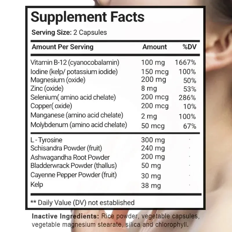 Thyroid Support with Iodine - 120 Capsules (Non-GMO)Energy & Focus & Boost Metabolism - Thyroid Health Supplement — image 7
