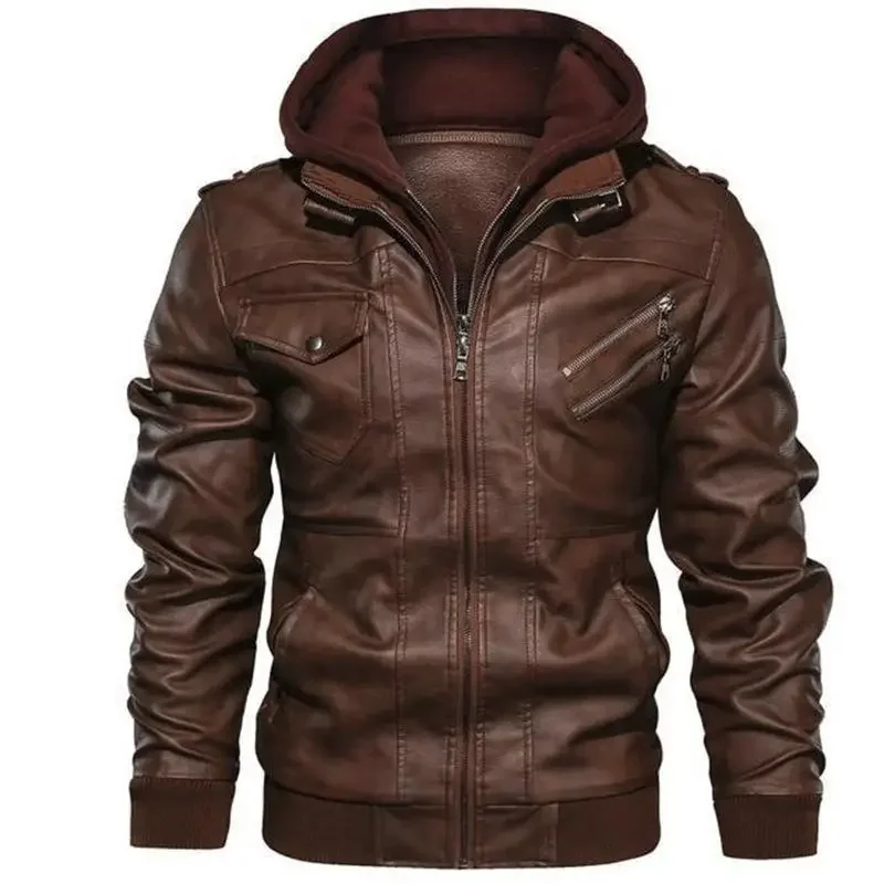 Outdoor Windproof Male Leather Jacket Men's Slim Fit Zipper Leather Jacket PU Jacket Autumn Winter Man High Quality Clothing — image 1