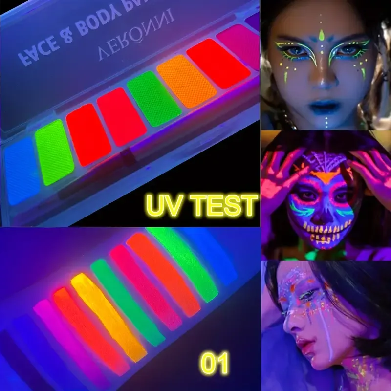 Eyeliner παλέτα σκιών ματιών μακιγιάζ UV Glow in Dark Fluorescent Neon Face Paint Eyeshadow Makeup Cosmetics For Music Festival — image 2