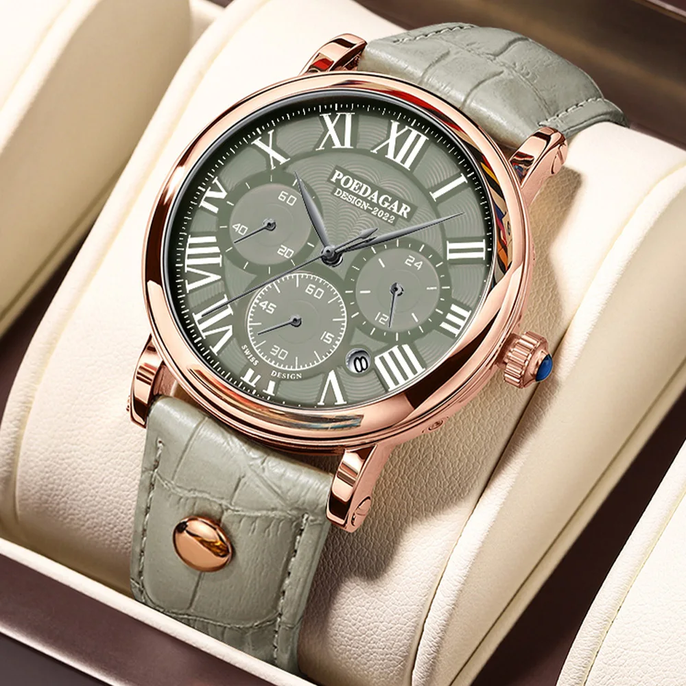 Luxury Quartz Men Wristwatch Chronograph Date Business Male Watch Waterproof Leather Fashion Men's Watches Reloj Hombre