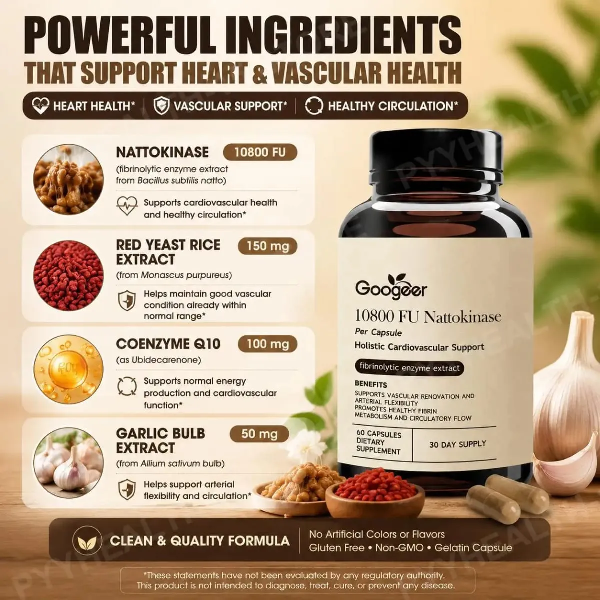 Googeer Advanced Enzyme CoQ10 Formula Capsules Clean Vegan Non GMO Daily Wellness Support Supplement 60 Capsules Easy Use — image 4