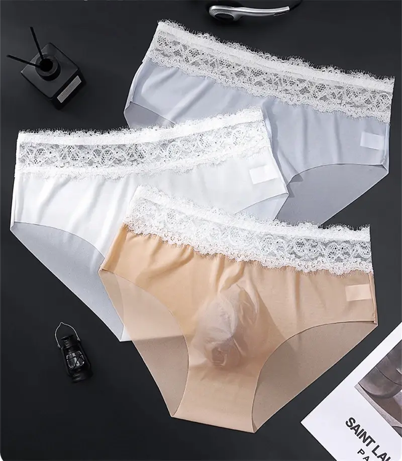 Ice silk men's underwear seamless cueca lace Sexy lingerie thin convex bag calzoncillos hombre adults 18 plus tangas japonesa