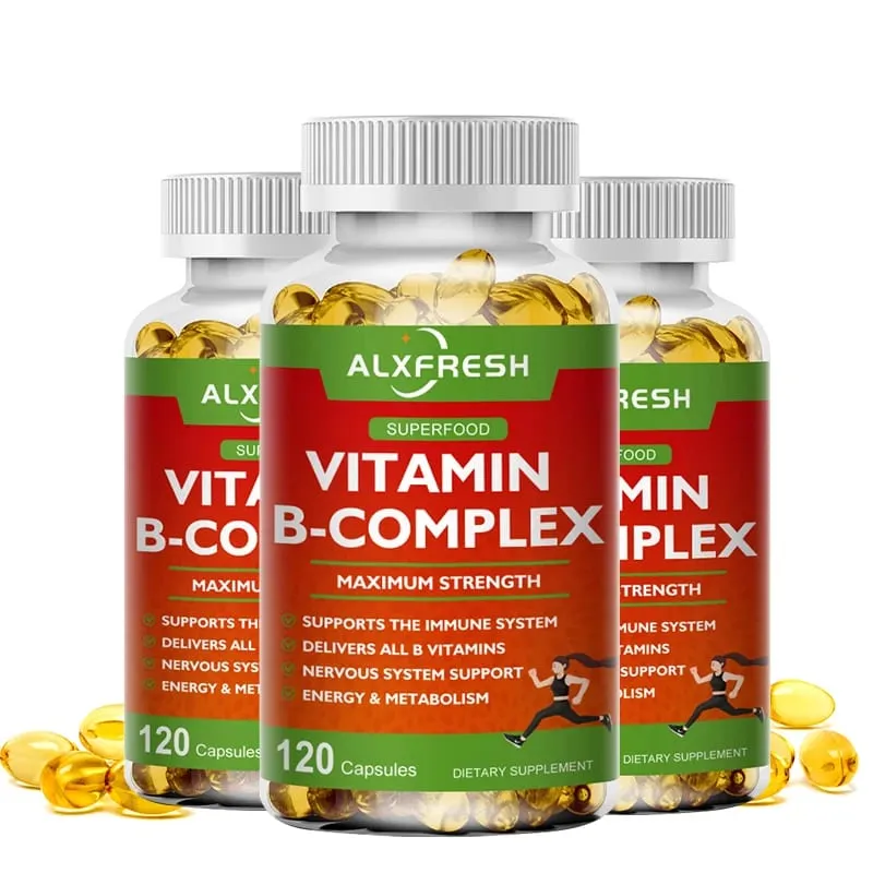 Alxfresh B-Complex vitamin-kiegészítők (B12 B1 B2 B3 B5 B6 B9 folsav és biotin) Immun- és energiatámogatás