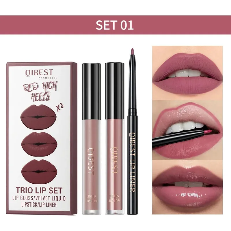 Ματ Liquid Lipstick & Lip Liner & Lip Gloss Σετ 3 τμχ Αντικολλητικό Κύπελλο μεγάλης διάρκειας Κόκκινο μαύρο μωβ Κιτ καλλυντικών για απόχρωση χειλιών — image 11