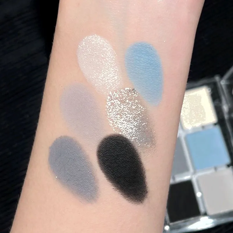 Ματ Γκρι Μπλε Smoky Eye Shadow Palette 6-χρωμάτων Glitter Silver Acrylic Eye Shadows Palette Καλλυντικά Μακιγιάζ ματιών μακράς διαρκείας — image 3