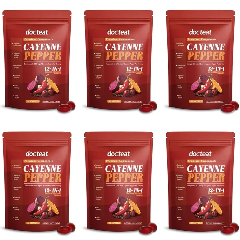 Docteat Cayenne Pepper 12 az 1-ben lágyzselé immunegészségügyi és csonttámogatás berberinnel és fekete bors kivonattal 180 lágyzselé